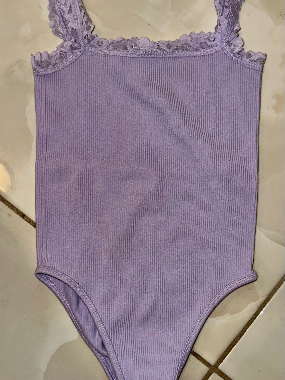 Zara Lilac Lace-Trim Ribbed Tank Bodysuit